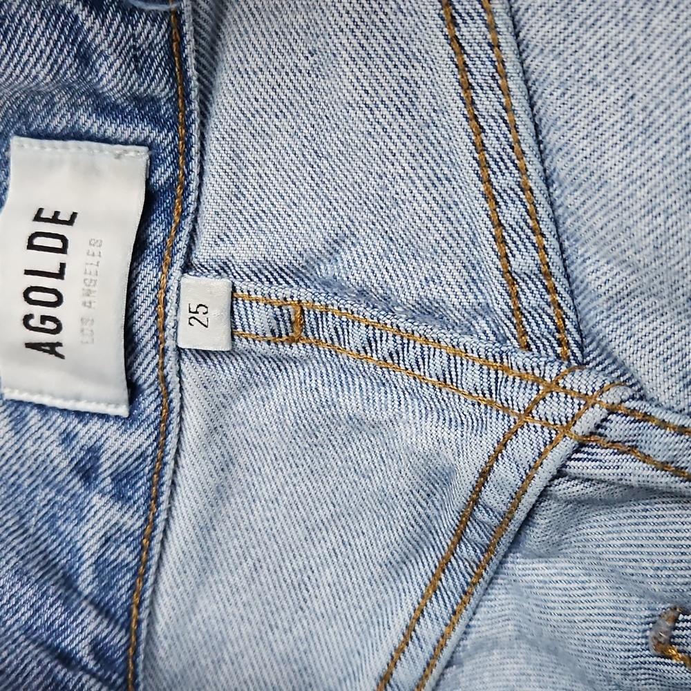 AGOLDE High Rise 100% Cotton Sz 25 Distressed Destroyed Ripped Knee Jeans - Picture 4 of 7